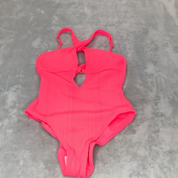 Becca by Rebecca Virtue Women's Moon Ridge Rib High Neck One Piece S New - Picture 2 of 8